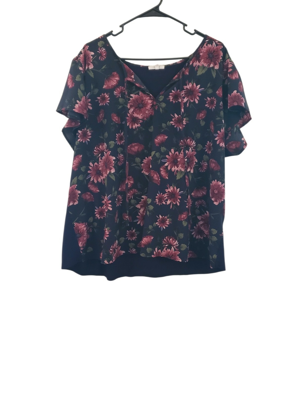 Maurices Navy Floral V-Neck Flutter Sleeve Top
